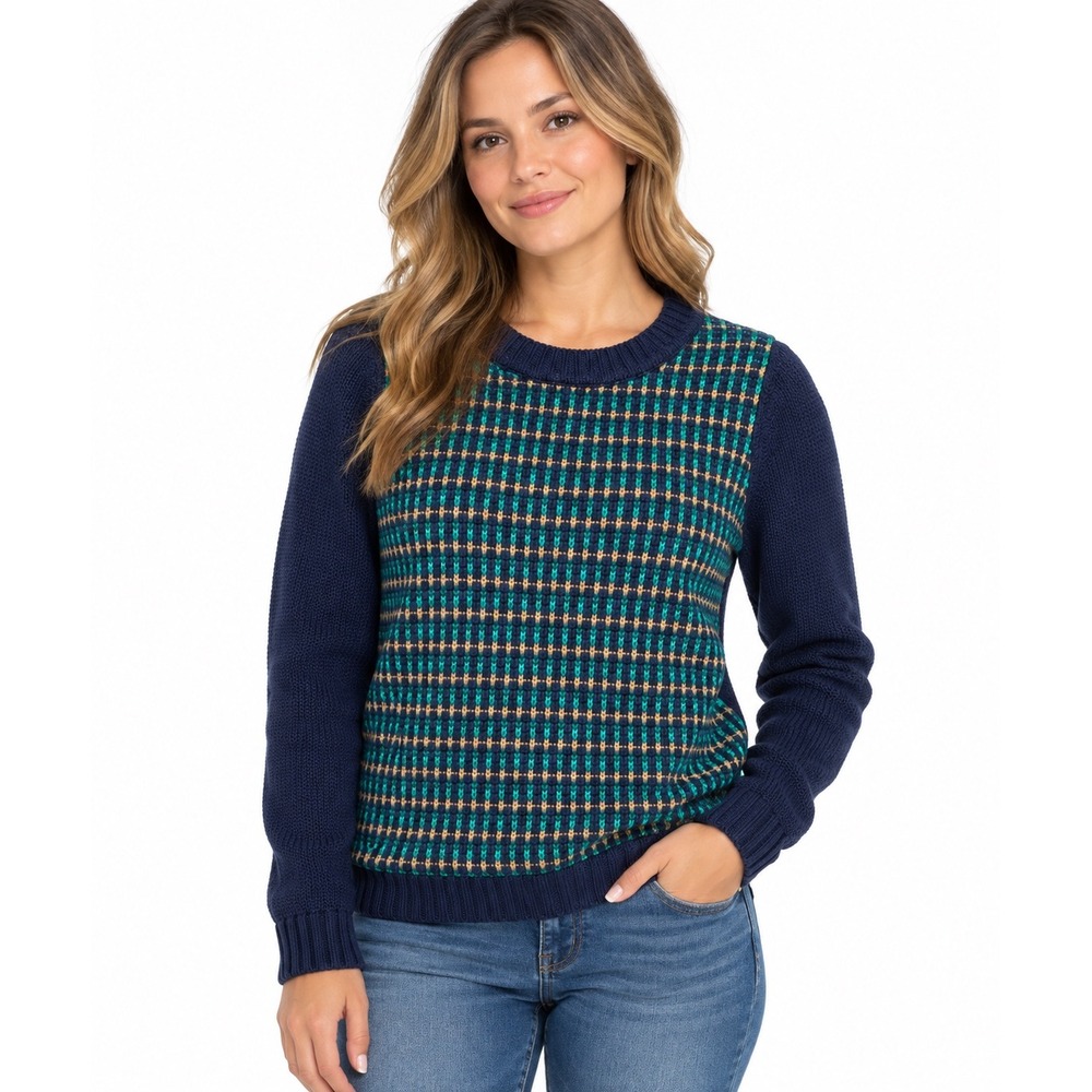 Boden Navy Blue Wool Blend Intarsia Geometric Crewneck Sweater WK910 US 4